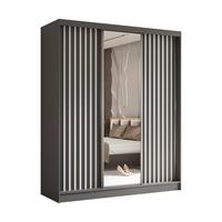 SCHWEBETÜRENSCHRANK LAMELLO 180/216/61 cm 3-türig mit Spiegel Grau - Grau, Holzwerkstoff (180/216/61cm) - MASSENO