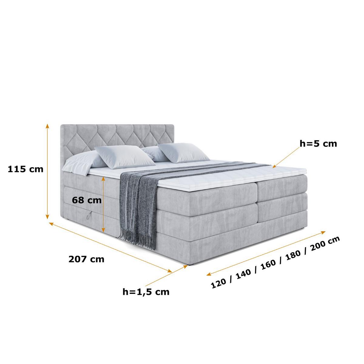 BOXSPRINGBETT CATOR KING - 140x200 - H3/H4 - Hellgrau - Hellgrau, Holzwerkstoff (140/200cm) - ALTDECOR