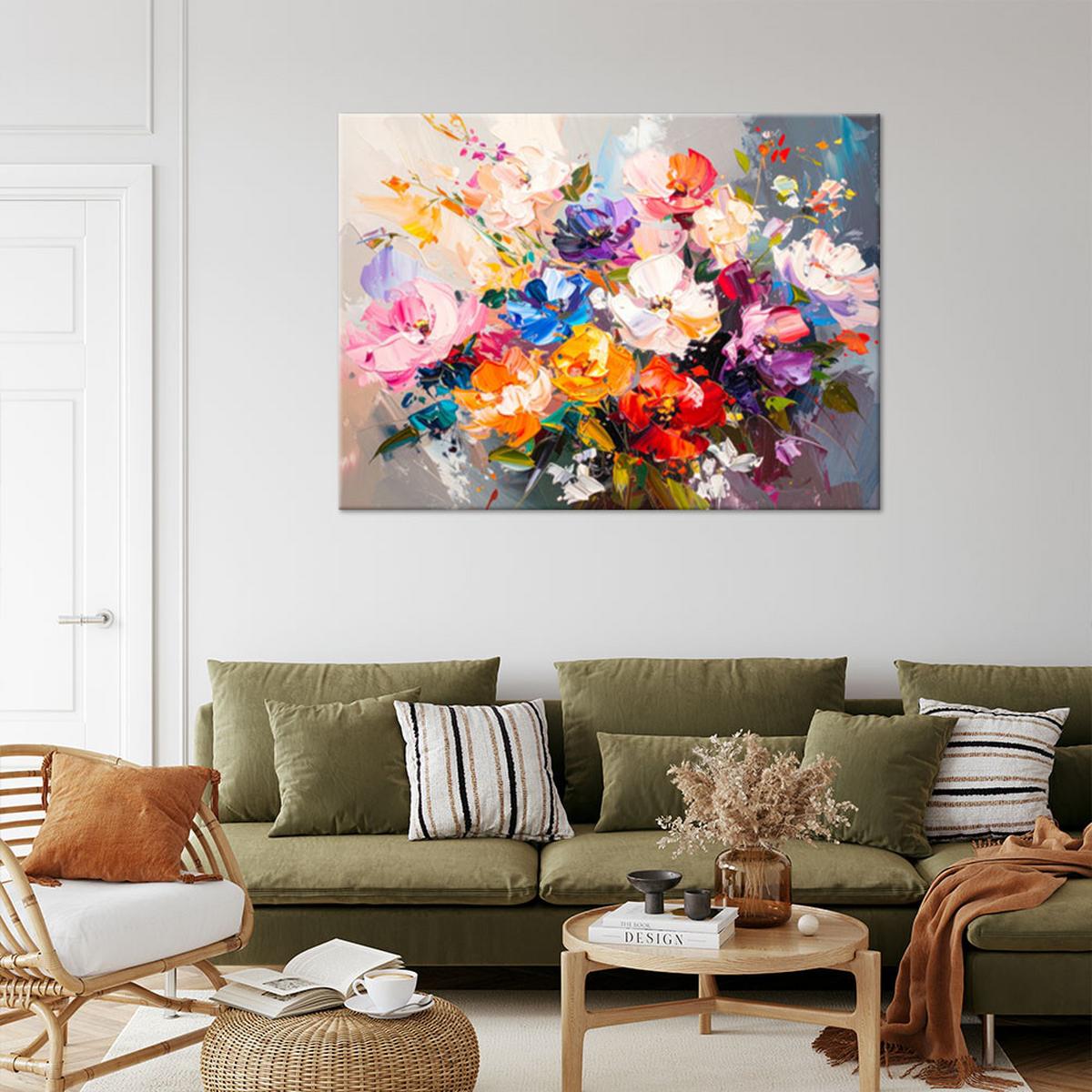 LEINWANDBILD Bunter Blumenstrauß Farbe 60x40cm - Multicolor, Textil (60/40cm) - Feeby
