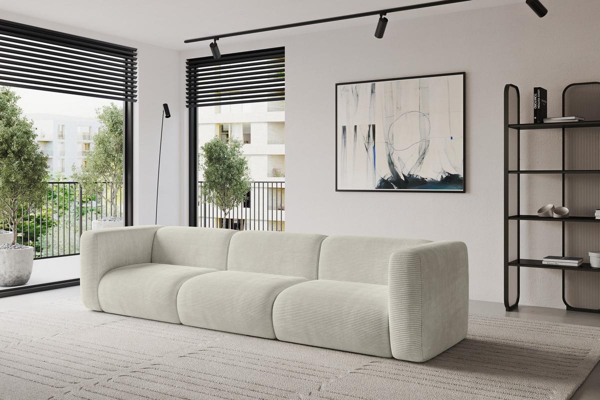 MODULARES Sofa 3-SITZER MIRA-S2 319x89x70 Creme cm Cord - Ecru/Creme, Holzwerkstoff/Kunststoff (319/70/89cm) - ALTDECOR