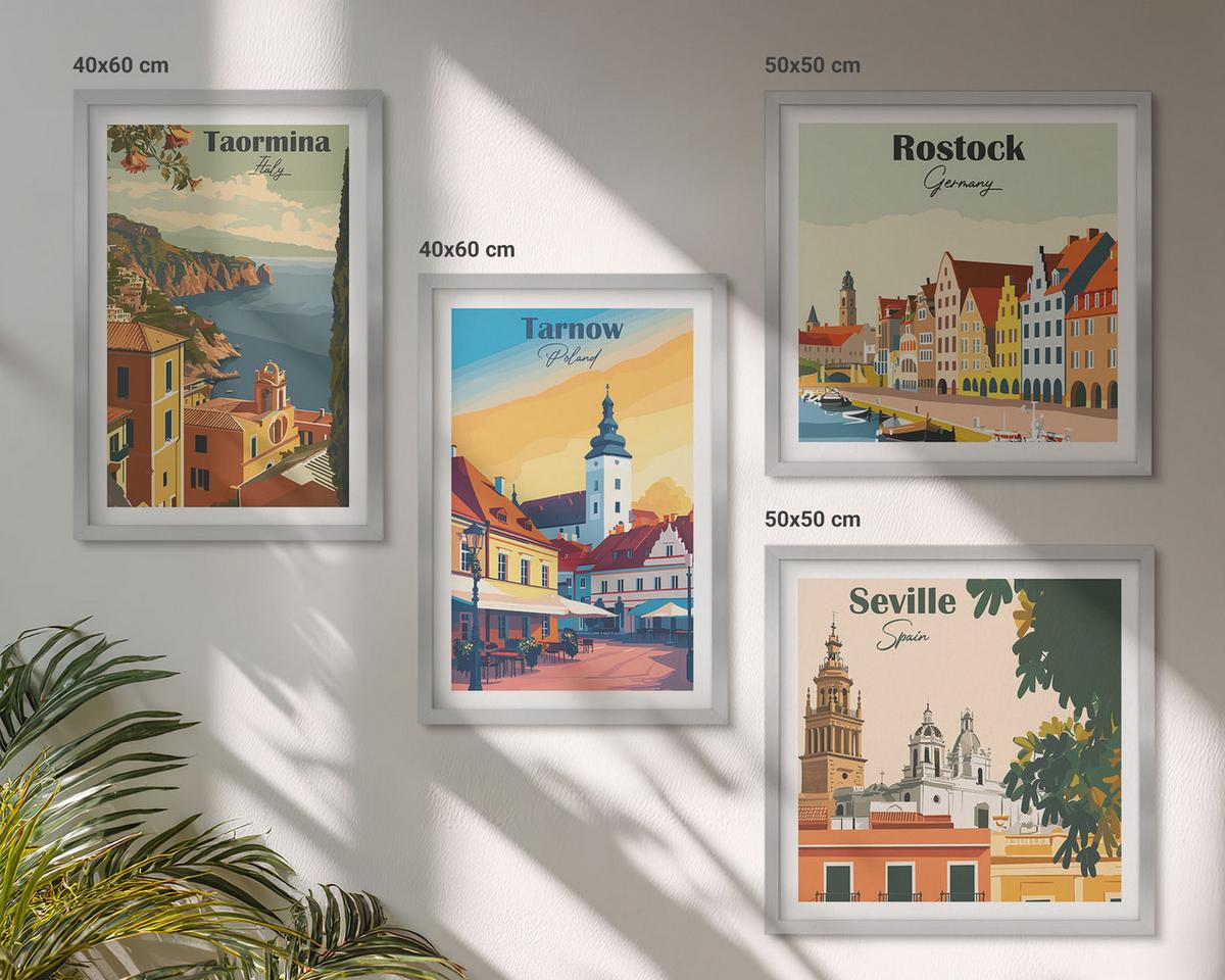 BILDER SET 4er Set - 50x50 cm & 40x60 cm Silberner Rahmen - Architektur der Küstenstädte - Silberfarben, Kunststoff (50/50cm) - TULUP