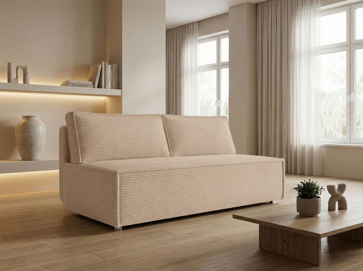 SCHLAFSOFA Diana mit Bettkasten, Beige 200/89/100 cm - Edelstahlfarben/Beige, Textil/Metall (200/89/100cm) - WFL GROUP