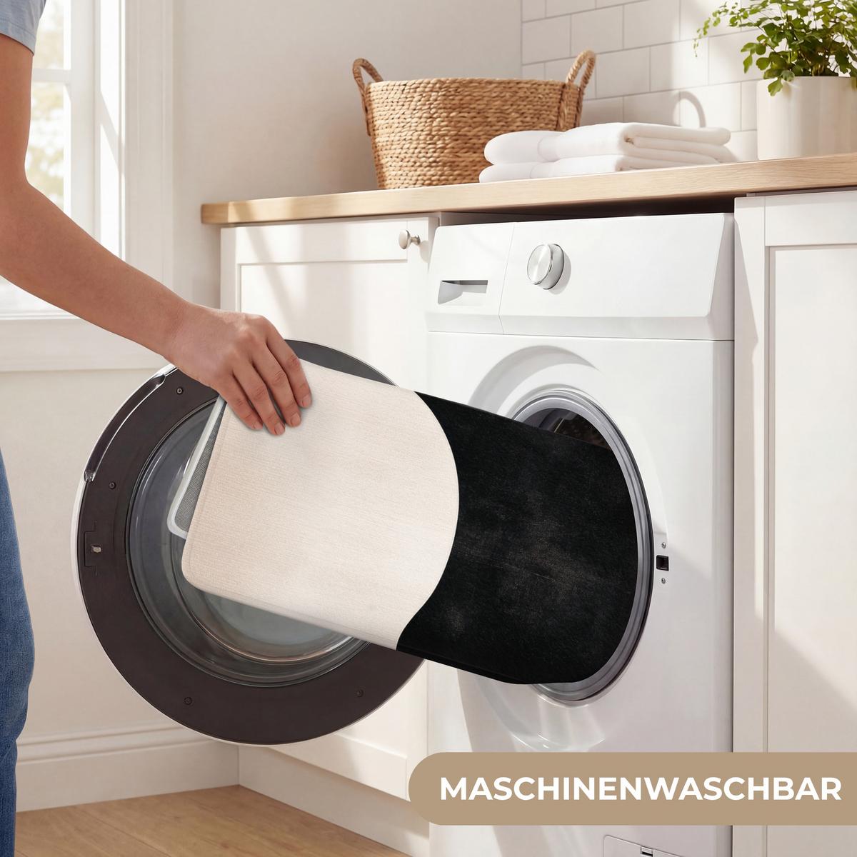 BADEMATTE Abstrakt - Japandi - Beige - Modern 120x60 cm - Beige/Schwarz, Textil (120/60cm) - OnlyWow