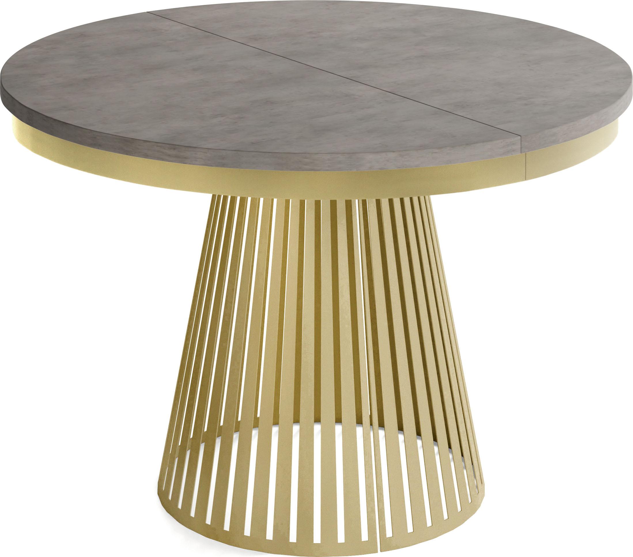 ESSTISCH Naro rund ausziehbar mit Goldem Lamellen-Metallgestell, Beton-Optik Dunkelgrau 100-180/100/76 cm - Dunkelgrau/Goldfarben, Holzwerkstoff/Metall (100/180/76cm) - WFL GROUP