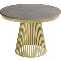 ESSTISCH Naro rund ausziehbar mit Goldem Lamellen-Metallgestell, Beton-Optik Dunkelgrau 120-200/120/76 cm - Dunkelgrau/Goldfarben, Holzwerkstoff/Metall (100/200/76cm) - WFL GROUP