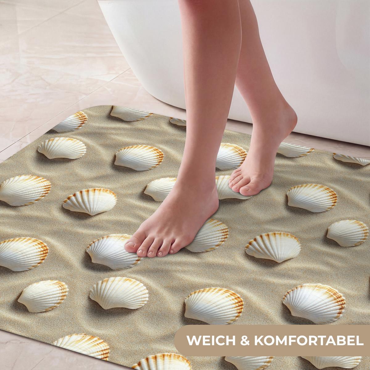 BADEMATTE Muscheln - Sand - Maritim 90x60 cm - Sandfarben, Textil (90/60cm) - OnlyWow