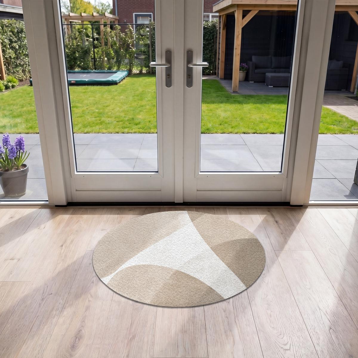 FUSSMATTE Glatte Oberflächen - Harmonisch - Wellenförmig Schmutzfangmatte 90x90 cm - Beige, Kunststoff (90/0.4cm) - MuchoWow