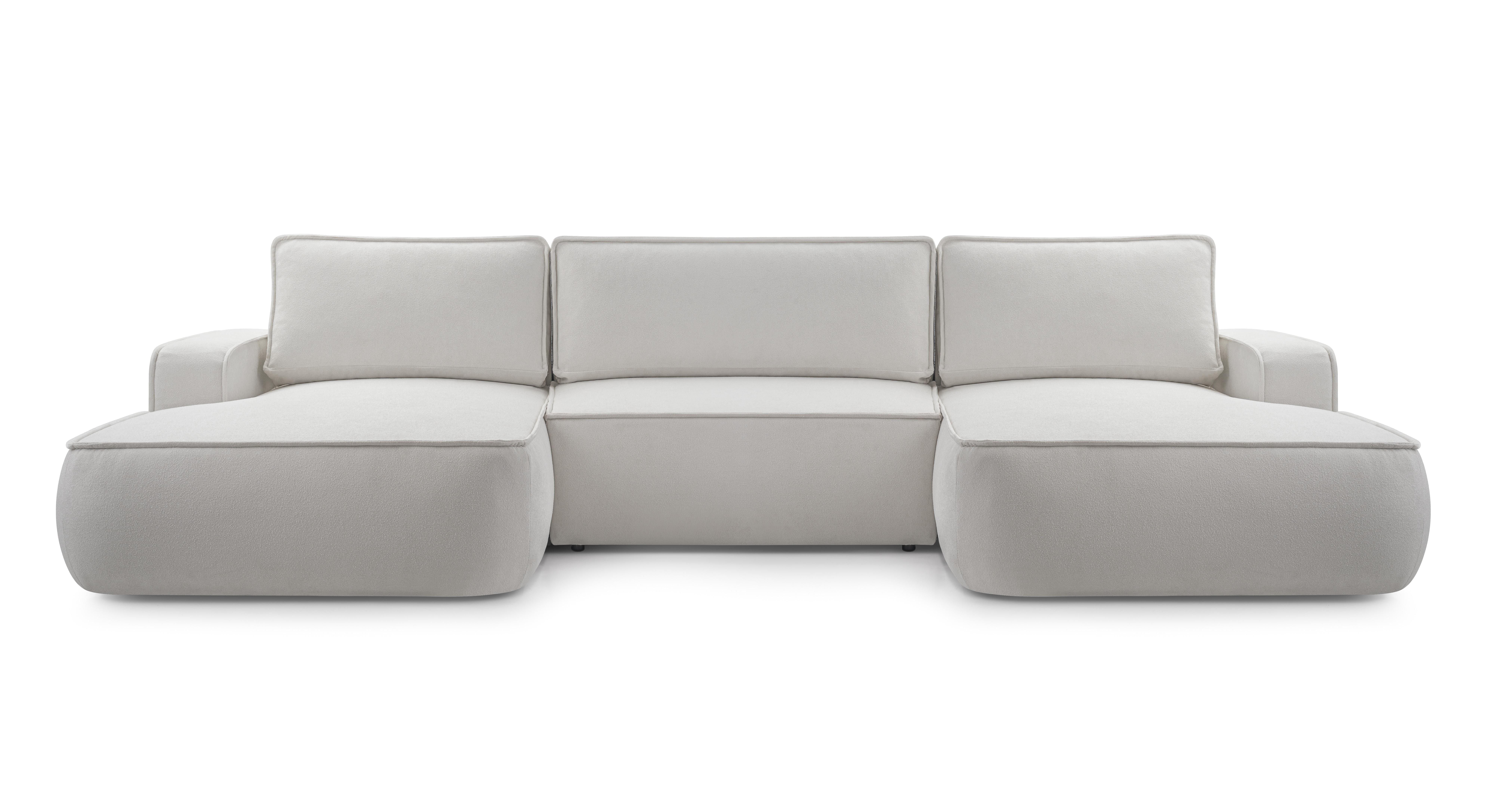 WOHNLANDSCHAFT SOLO Grau Boucle-Stoff mit Schlaffunktion - Grau, Holz (364/87/168cm) - MASSENO