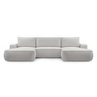 WOHNLANDSCHAFT SOLO Grau Boucle-Stoff mit Schlaffunktion - Grau, Holz (364/87/168cm) - MASSENO