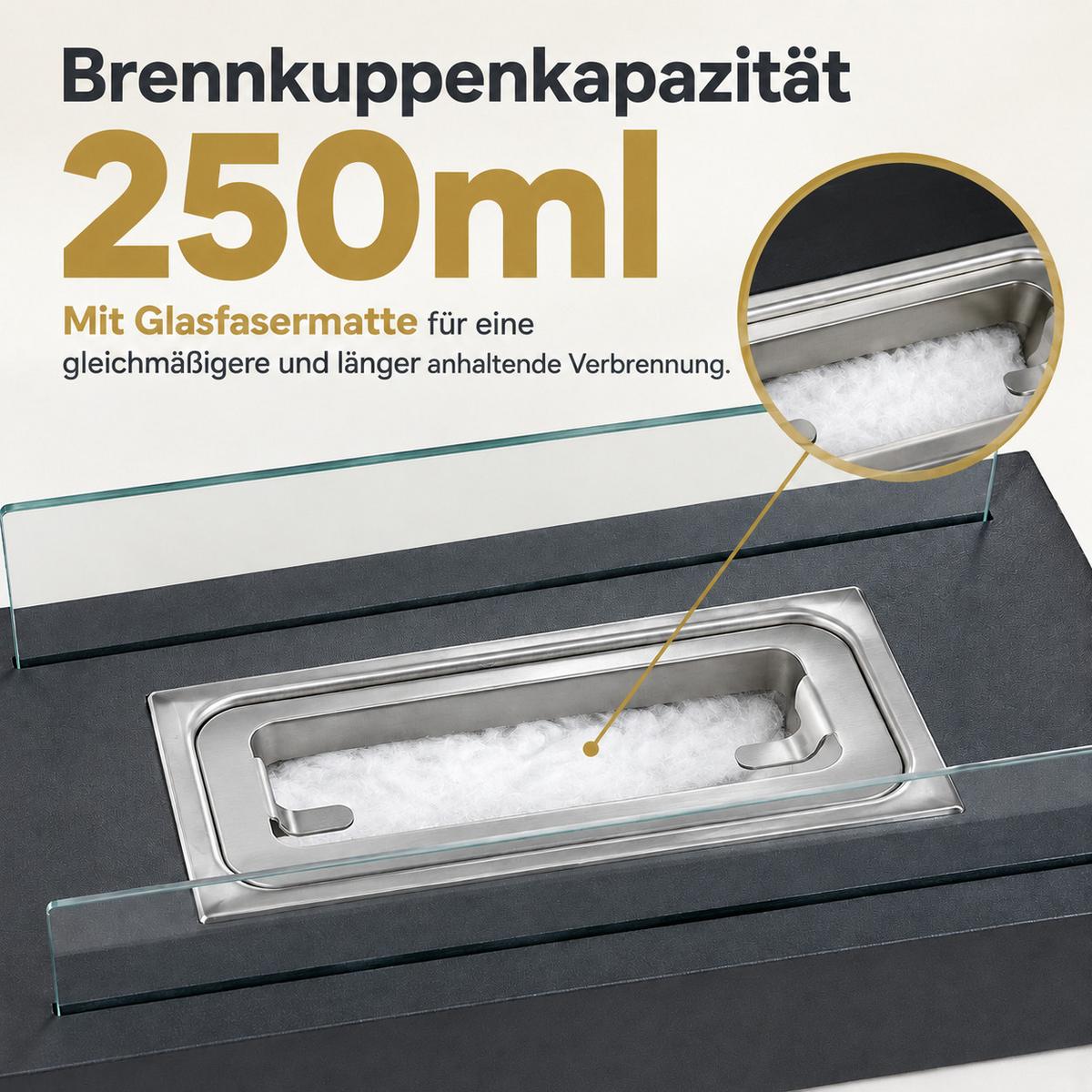 TISCHKAMIN Fyvmar 35/18/15 cm - Schwarz, Glas/Metall (18/15/35cm) - ZMH