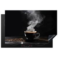 HERDABDECKPLATTE Kaffee - Schwarz - Bohnen - Heiß - Tasse Ceranfeldabdeckung 80x52 cm - Schwarz, Kunststoff (80/52/0.2cm) - MuchoWow