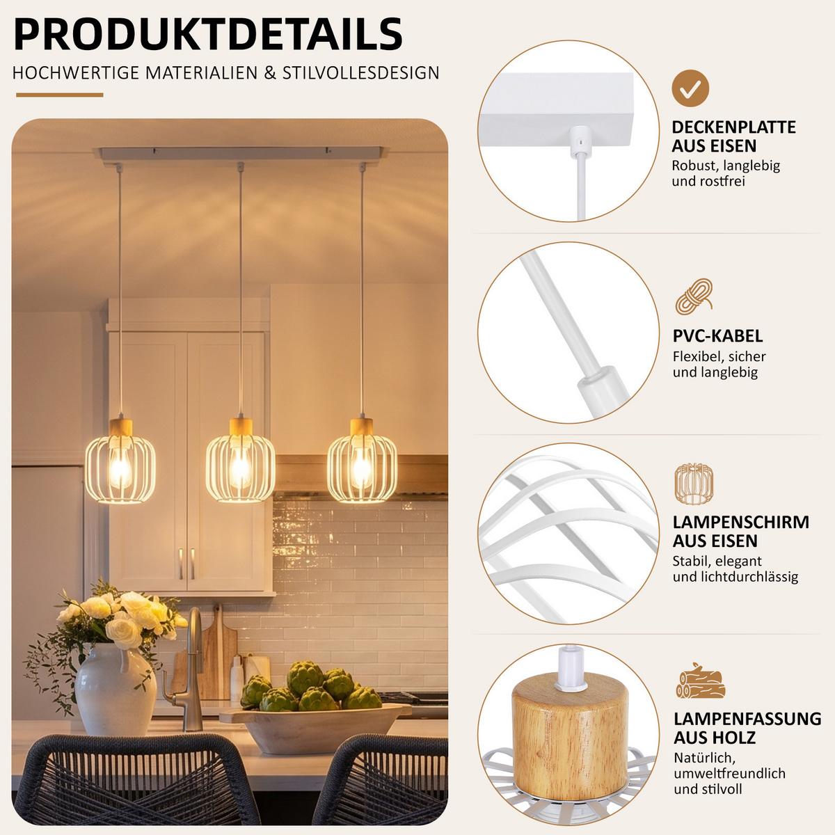 PENDELLEUCHTE Uxvin 62/18/145 cm - Weiß, Holz/Metall (62/18/145cm) - ZMH