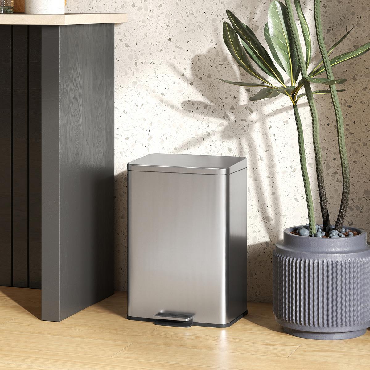 MÜLLEIMER 20 L Treteimer mit Softclose-Deckel, Pedal, Abfalleimer mit Inneneimer - Silberfarben, Metall (30.6/44.2/34.2cm) - HOMCOM