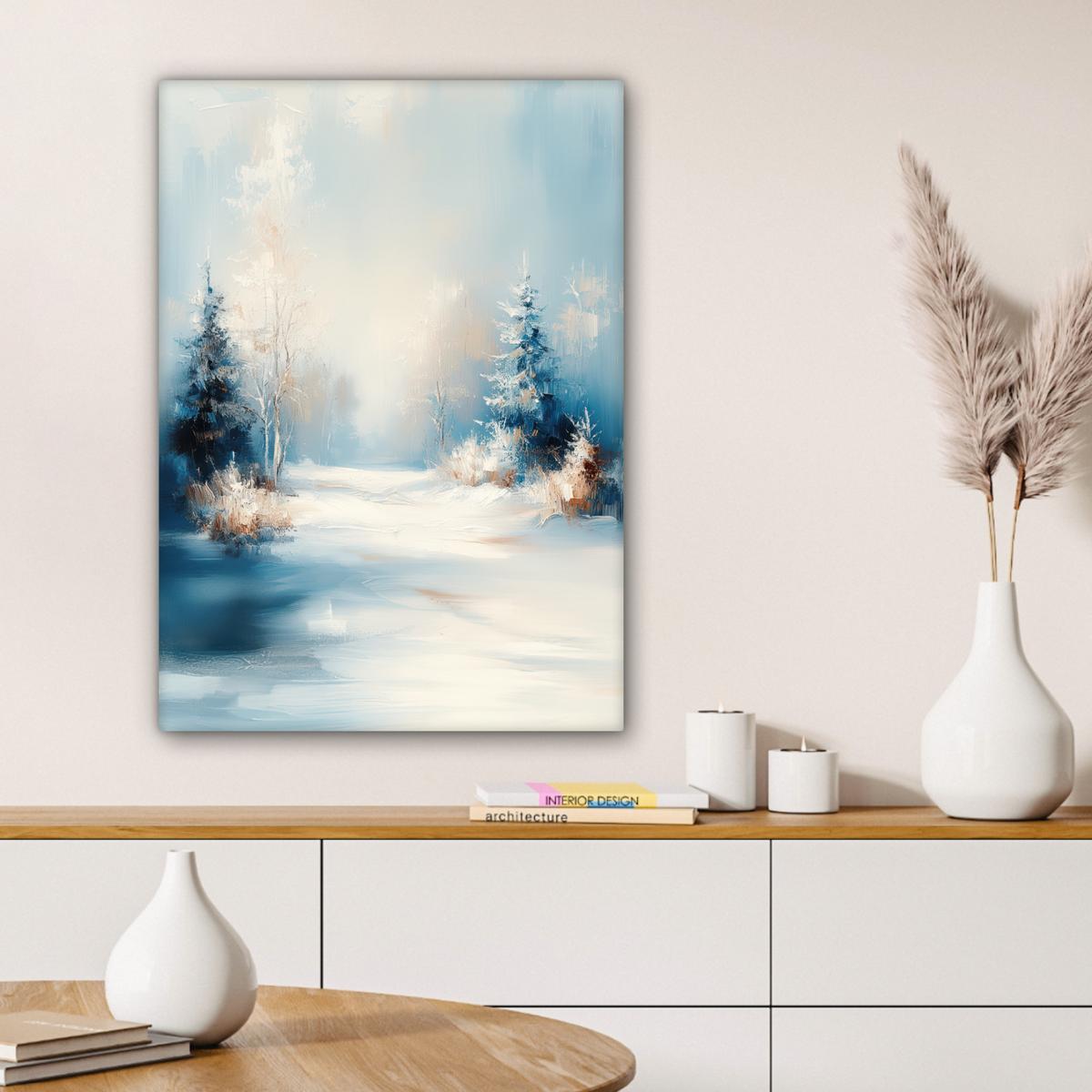 LEINWANDBILD Wald - Winter - Natur - Abstrakt - Schnee Wandbild Wohnzimmer 60x80 cm - Weiß, Textil (60/80cm) - MuchoWow