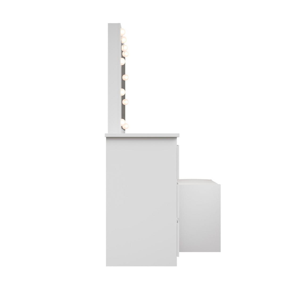 SCHMINKTISCH Talea mit LED (3 Lichtstufen) inkl Hocker Melly - Weiß, Holz (110/141/40cm) - Juskys