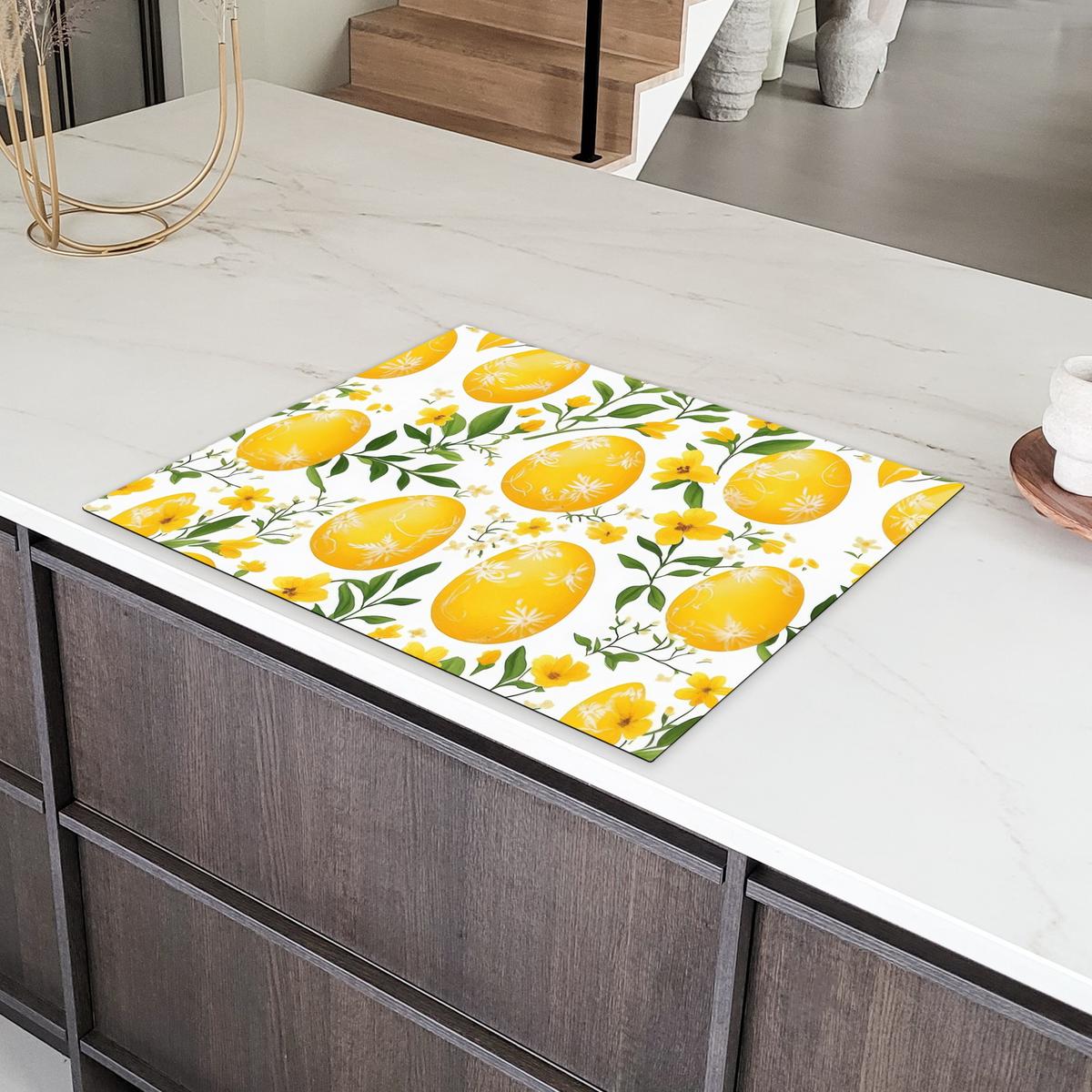 HERDABDECKPLATTE Blumen - Ostereier - Gelb Induktionsmatte 77x59 cm - Gelb, Kunststoff (77/59/0.2cm) - MuchoWow