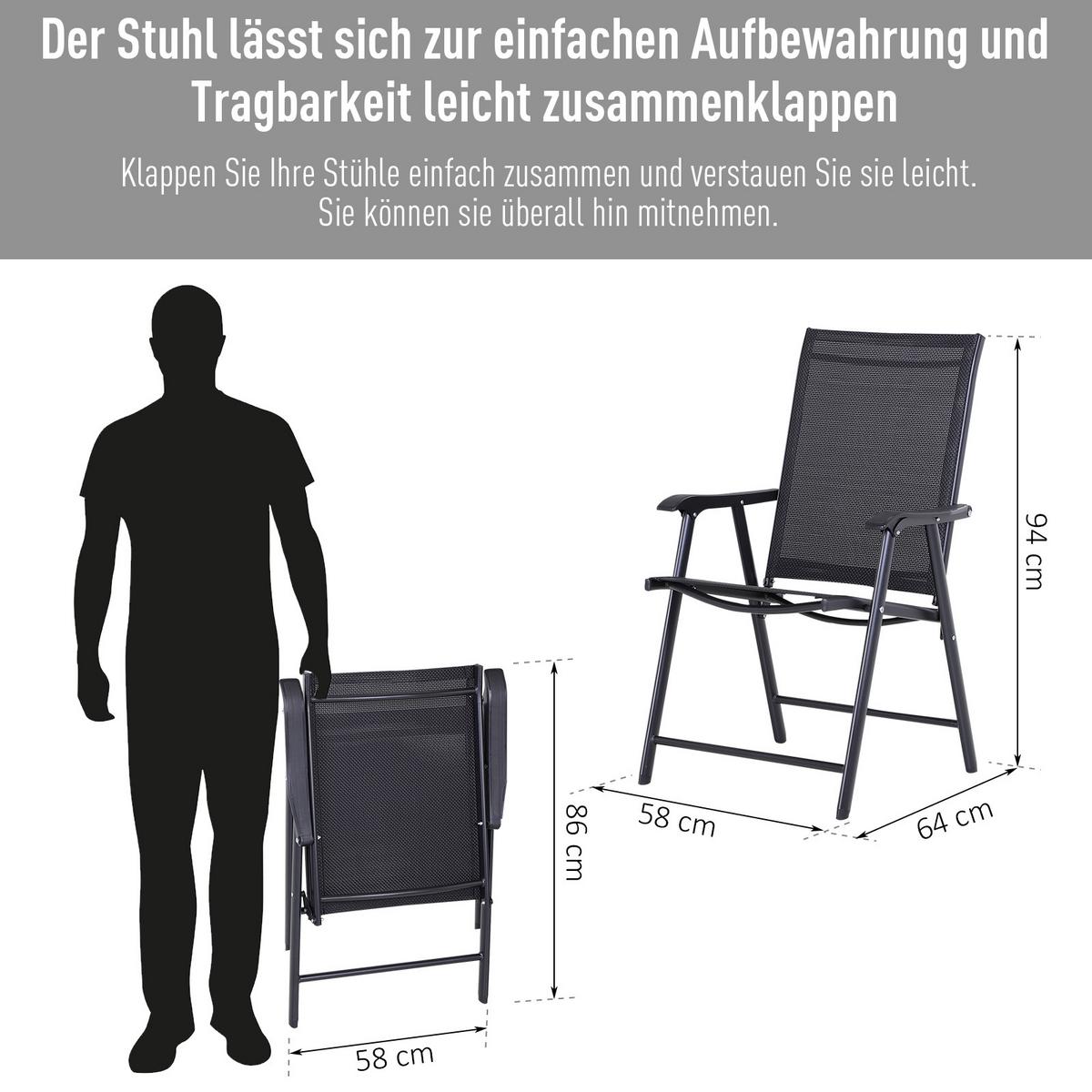 KLAPPSTUHL mit Armlehne 2er-Set Campingstuhl Angelstuhl Metall Schwarz - Schwarz, Metall (64/94/58cm) - Outsunny
