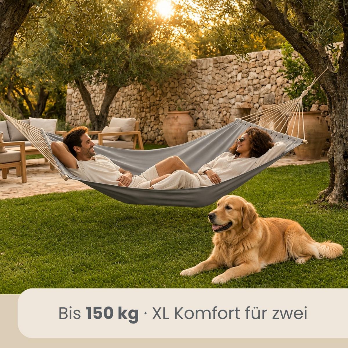 XXL-HÄNGEMATTE für 2 Personen bis 150kg, 200/120 cm, Grau - Grau, Textil (120/2.5/200cm) - Amanka