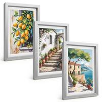BILDER SET 3er Set - 20x30 cm Silberner Rahmen - Zitronen, Blumen, Meerblick - Silberfarben, Kunststoff (20/30cm) - TULUP
