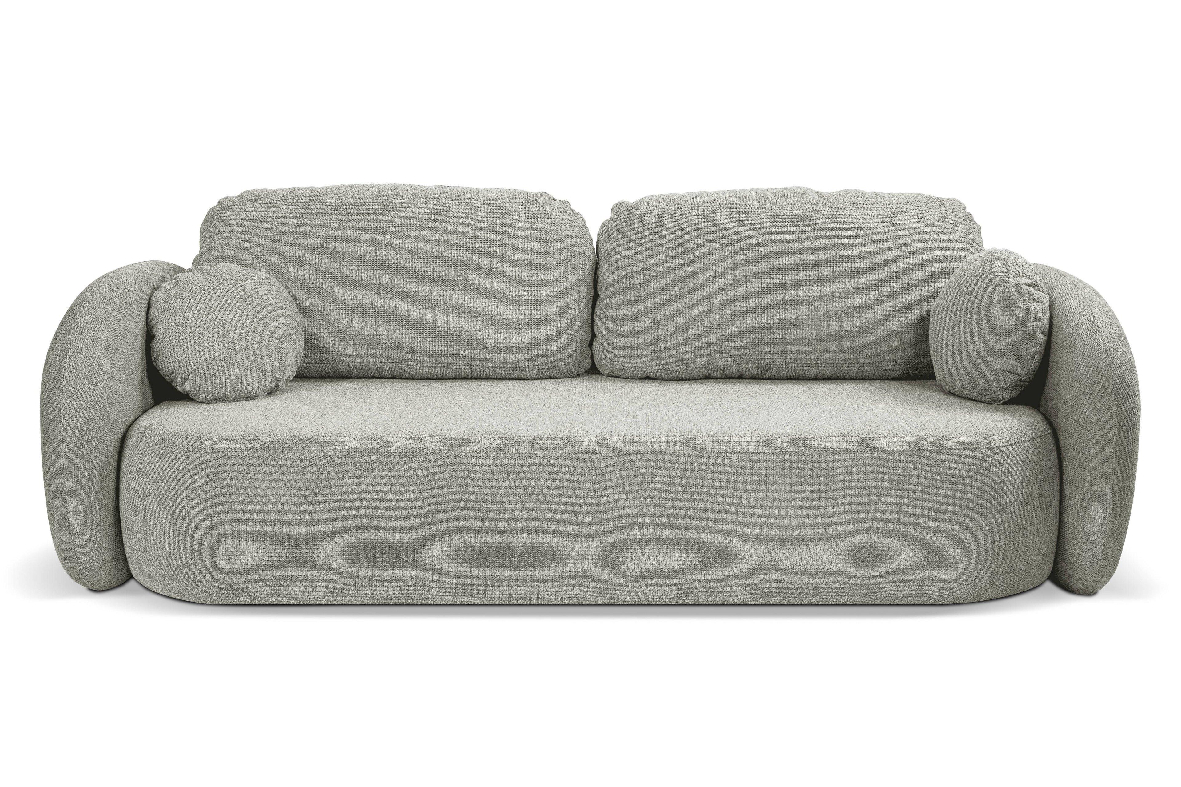 BETTSOFA AMICO Hellgrau Geflochtener Stoff mit Schlaffunktion - Hellgrau, Holz (238/86.5/101cm) - MASSENO