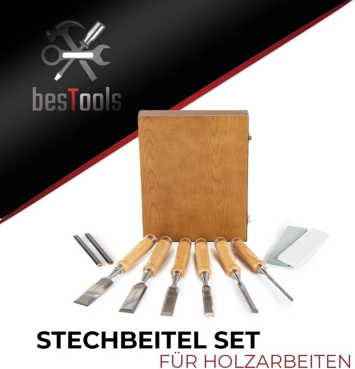 STECHBEITEL 6er-Set mit 2 Schleifsteinen - Braun, Holz - bestTools