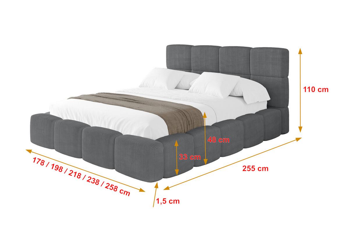 POLSTERBETT mit Bettkasten und Lattenrost, Bett mit Kopfteil, Boxbett ohne Matratze, Doppelbett mit Stauraum - NATA 120x200 Dunkelgrau - Chromfarben, Holzwerkstoff/Textil (120/200cm) - ALTDECOR