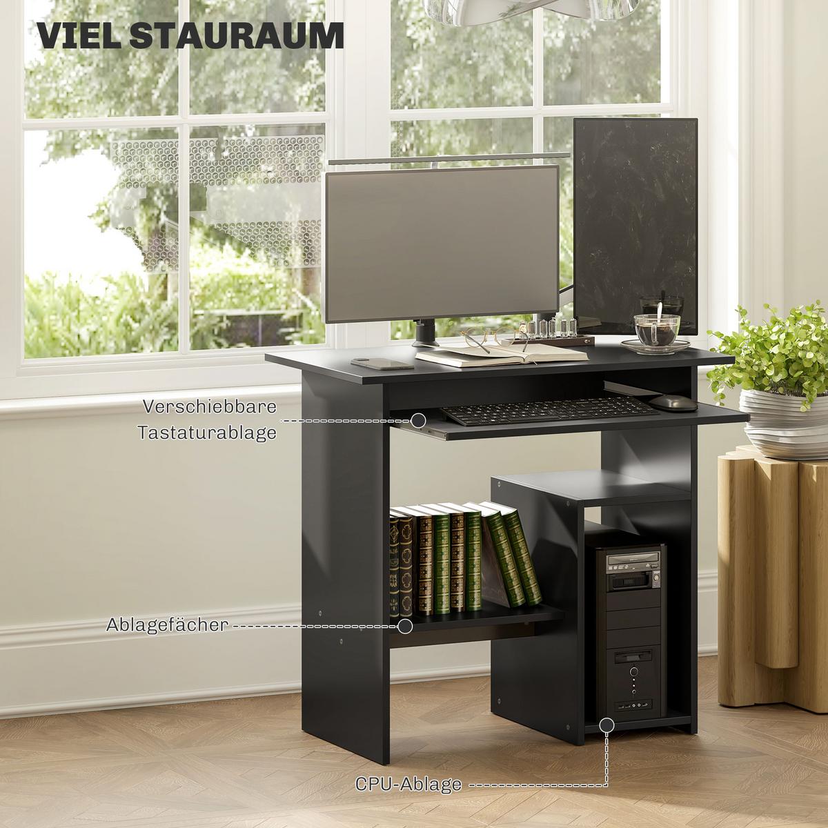 COMPUTERTISCH mit offenen Fächern, 80 x 45 x 75 cm, Schwarz - Schwarz, Holzwerkstoff (80/45/75cm) - HOMCOM