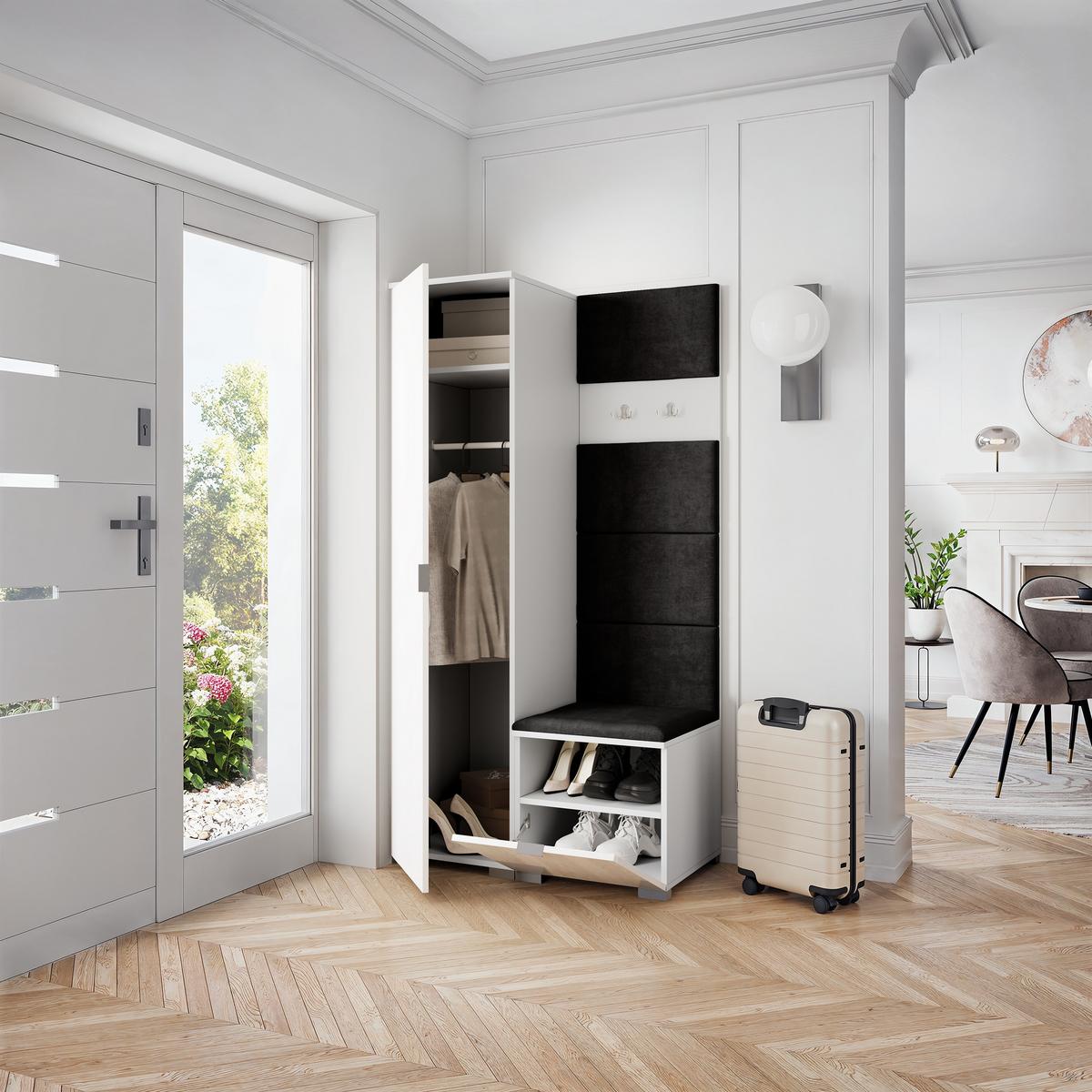 GARDEROBENSCHRANK LORI 95/181/51 cm Modern Weiß - Schwarz/Weiß, Holzwerkstoff (95/181/51cm) - MASSENO