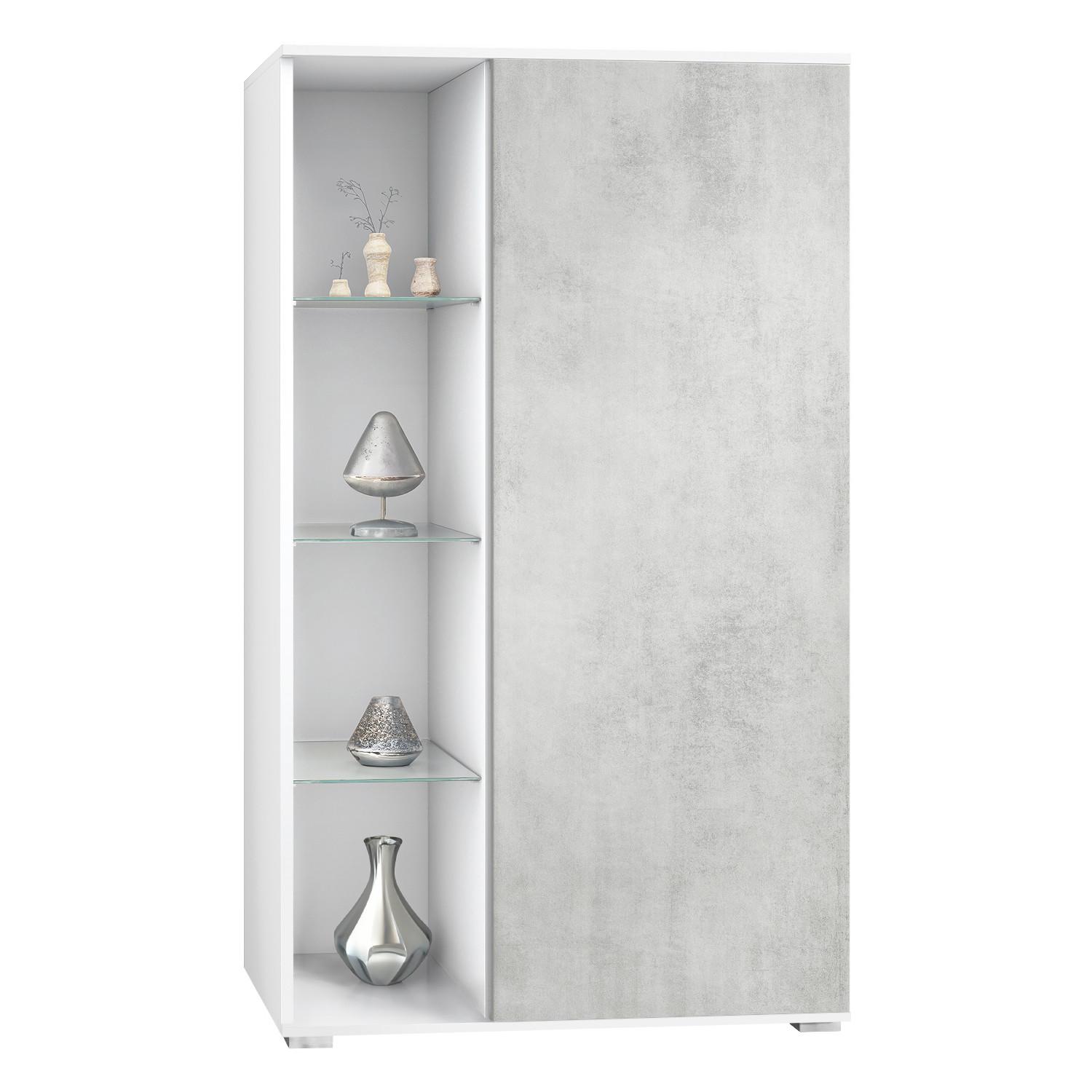 VITRINE Davos Beton Oxid Optik - Hellgrau, Holzwerkstoff (71.5/134/35cm) - Vladon