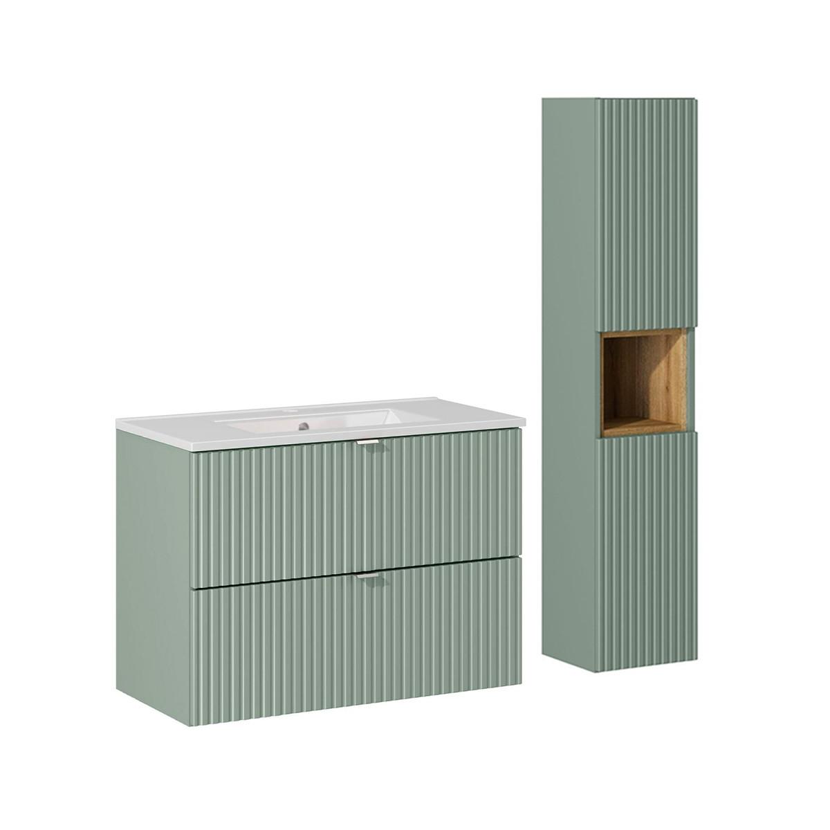 BADMÖBEL 80cm Jade 2er-Set Grün - Grün, Holzwerkstoff (80/57/40cm) - Petits-meubles