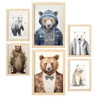 POSTER Set Mit 6 Bärenanzüge A3 & A4 Rahmen Aus Hellem Holz - Beige, Papier (29/3cm) - Nacnic