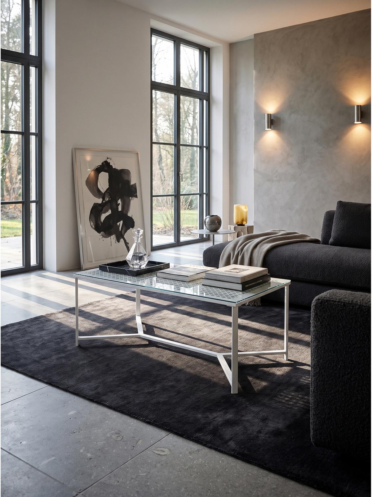COUCHTISCH ALCUDIA, Einscheibensicherheitsglas, Weiß, 100 x 50 x 42 cm - Weiß, Glas/Metall (50/100/42cm) - KADIMA DESIGN