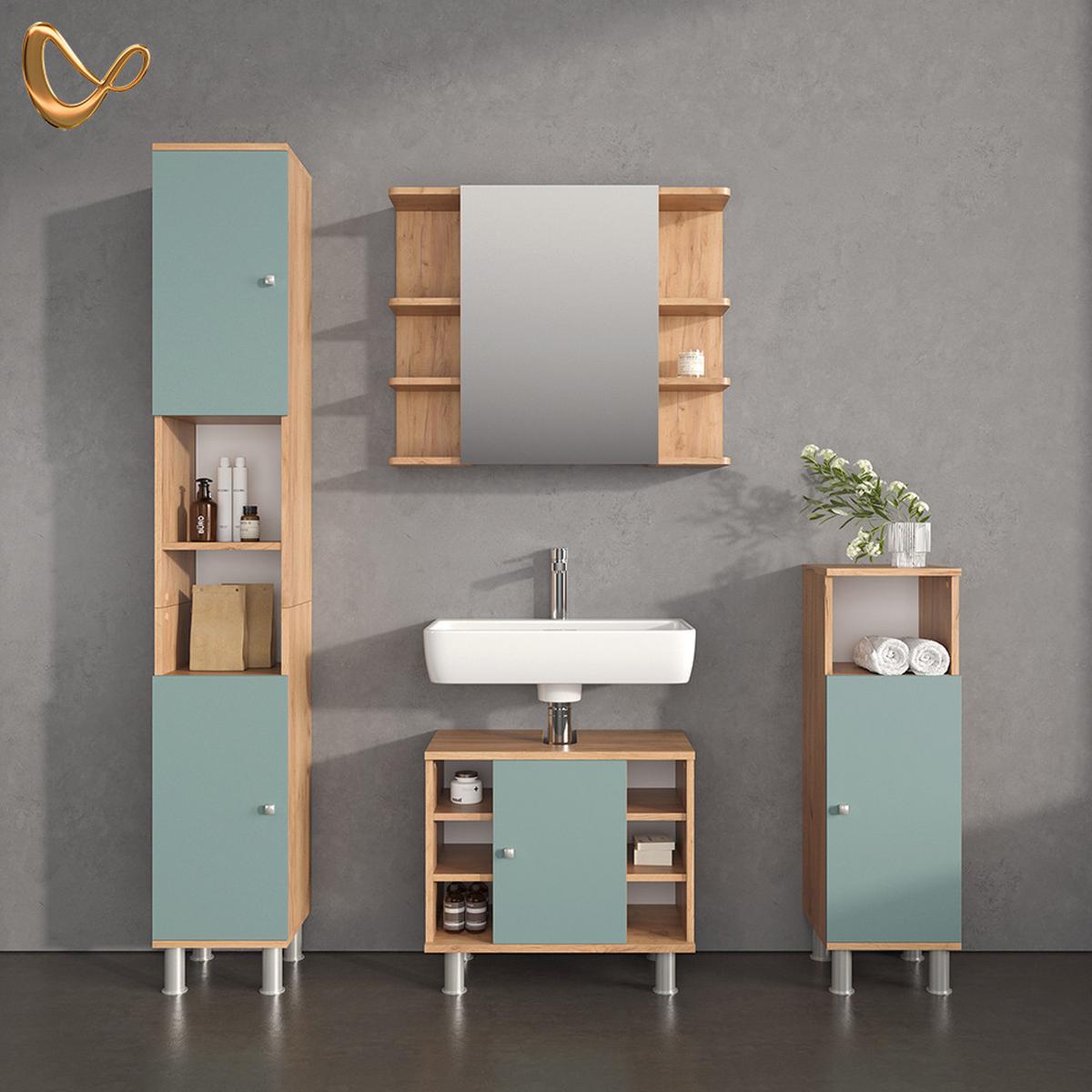 BADMÖBEL-SET Fucino Grün 4 Teile - Grün, Holzwerkstoff (60/54/32cm) - Livinity®