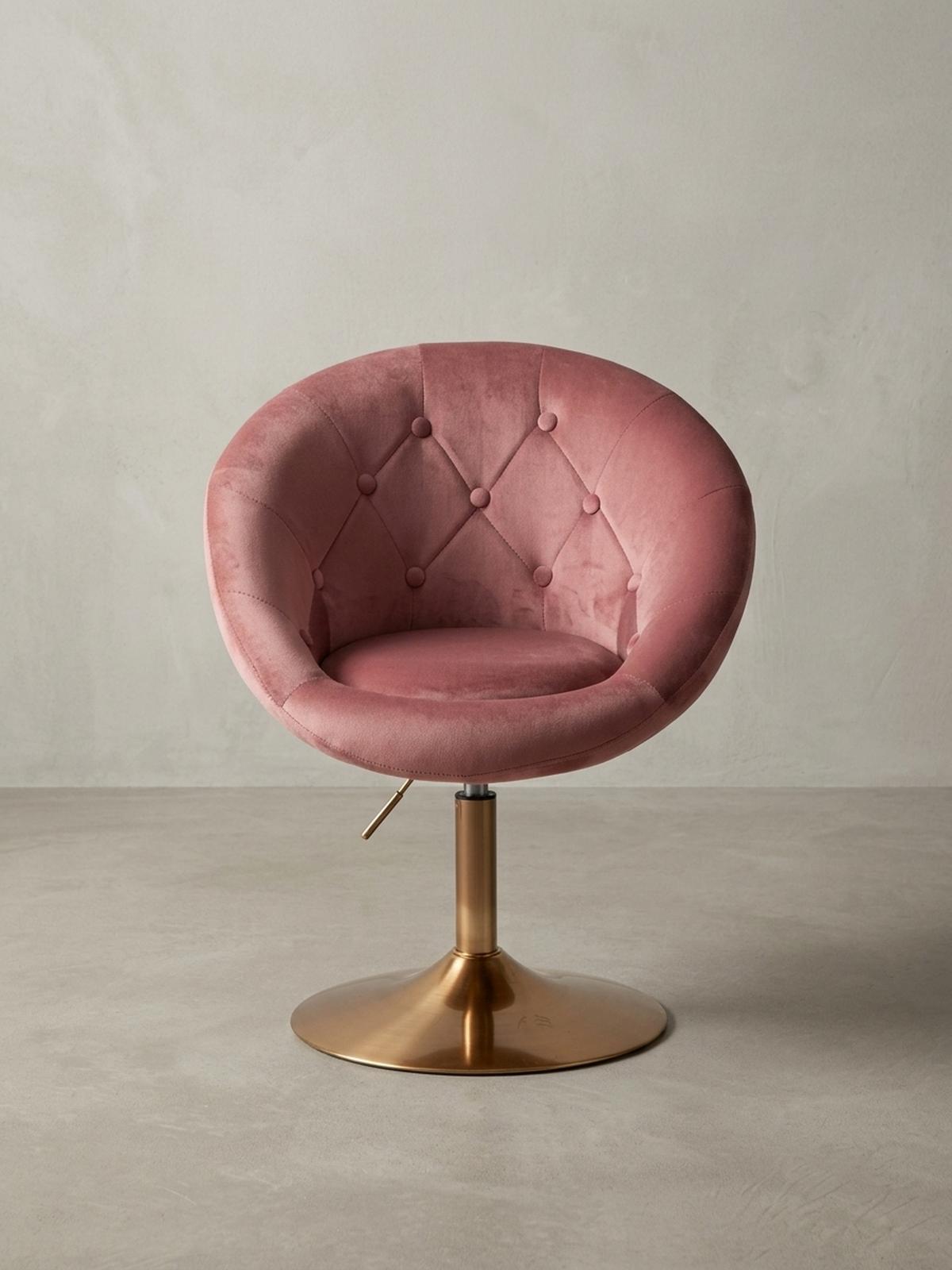 LOUNGESESSEL Chesterfield-Stil mit Samtbezug und 360° Drehfunktion, Rosa 67x62x100 cm - Pink/Goldfarben, Textil/Metall (67/100/62cm) - KADIMA DESIGN