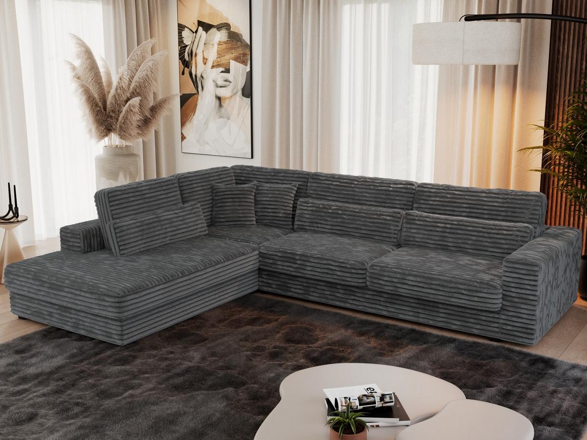 ECKSOFA Savona Dunkelgrau breiter Cord - links - Dunkelgrau/Schwarz, Kunststoff/Textil (316/249cm) - MKS