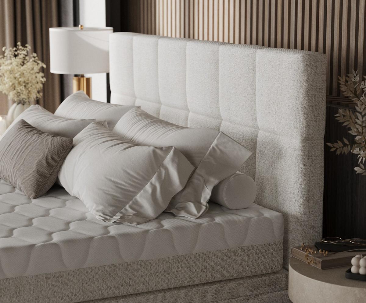 BOXBETT Elano 140/200 cm Creme im Neve Stoff - Creme/Schwarz, Holz/Holzwerkstoff (140/200cm) - AltaBeds