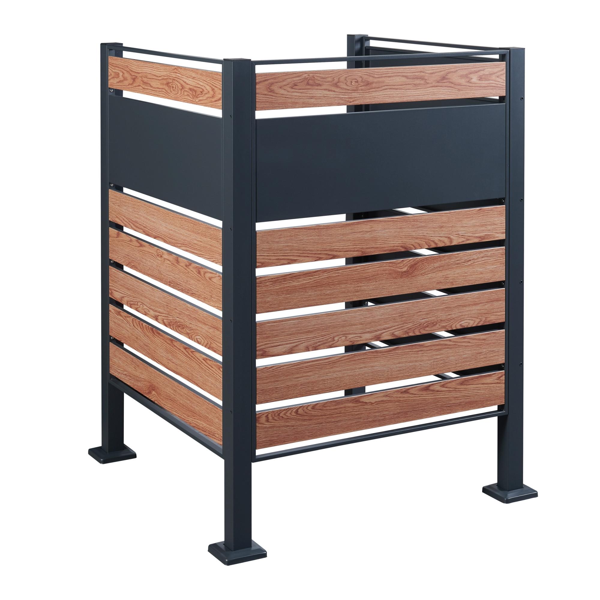 MÜLLTONNENBOX Uusikaupunki - Anthrazit/Braun, Metall (91/120/91cm) - [en.casa]