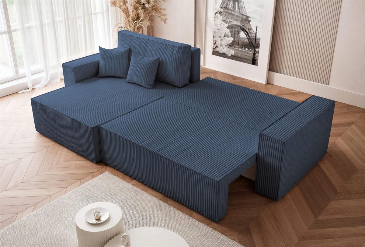 ECKSOFA Adara Max Mit Schlaffunktion - Blau, Holzwerkstoff/Textil (276/145cm) - Fun Möbel