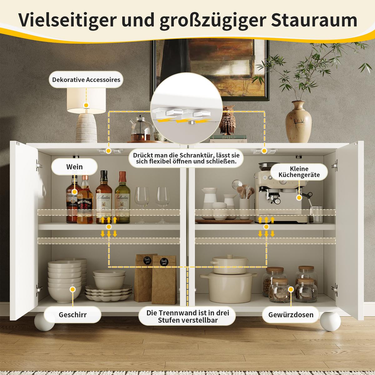 SIDEBOARD 120 cm Weiß mit 2 Türen & verstellbarem Regal im modernen Design - Weiß, Holzwerkstoff (120/71/35cm) - Urban Meuble