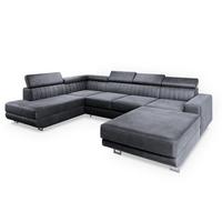 WOHNLANDSCHAFT SIENA L-S Grau Velours-Stoff mit Schlaffunktion - Silberfarben/Grau, Holz/Textil (335/89/190cm) - MASSENO