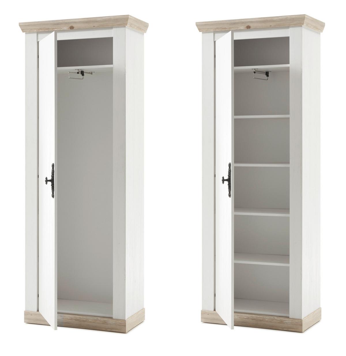 GARDEROBENKOMBINATION Pinie weiß, Oslo Pinie Landhaus, Garderobe Set 5-tlg., 307 x 201 cm - Weiß/Pinienfarben, Holzwerkstoff/Metall (307/201/45cm) - Furn.Design