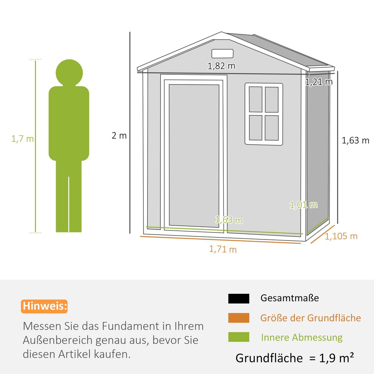 GERÄTEHAUS Kunststoff Aluminium Grau - Grau, Kunststoff (121/200/182cm) - Outsunny