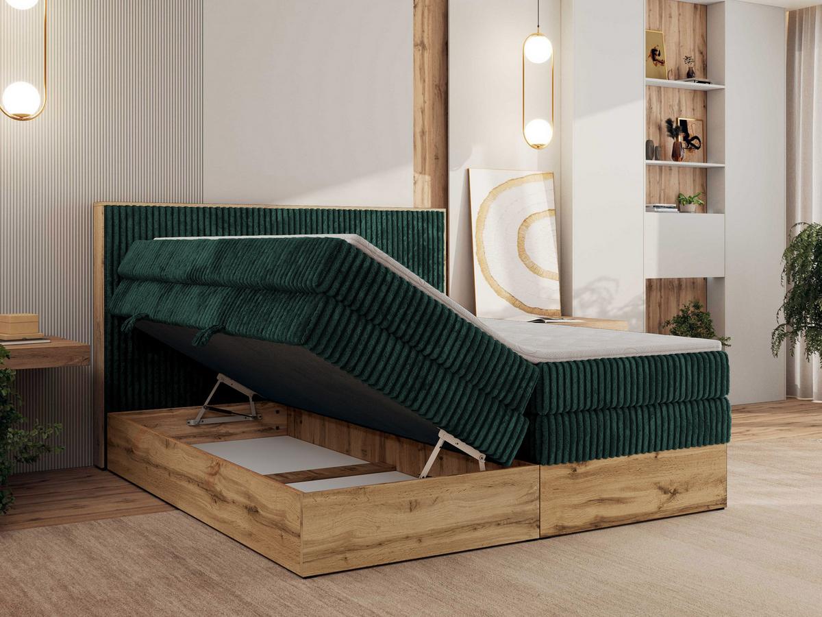 BOXBETT WOOD CLASSIC KING 160/200 - Dunkelgrün Cord - H4 - Dunkelgrün, Textil (160/200cm) - MKS