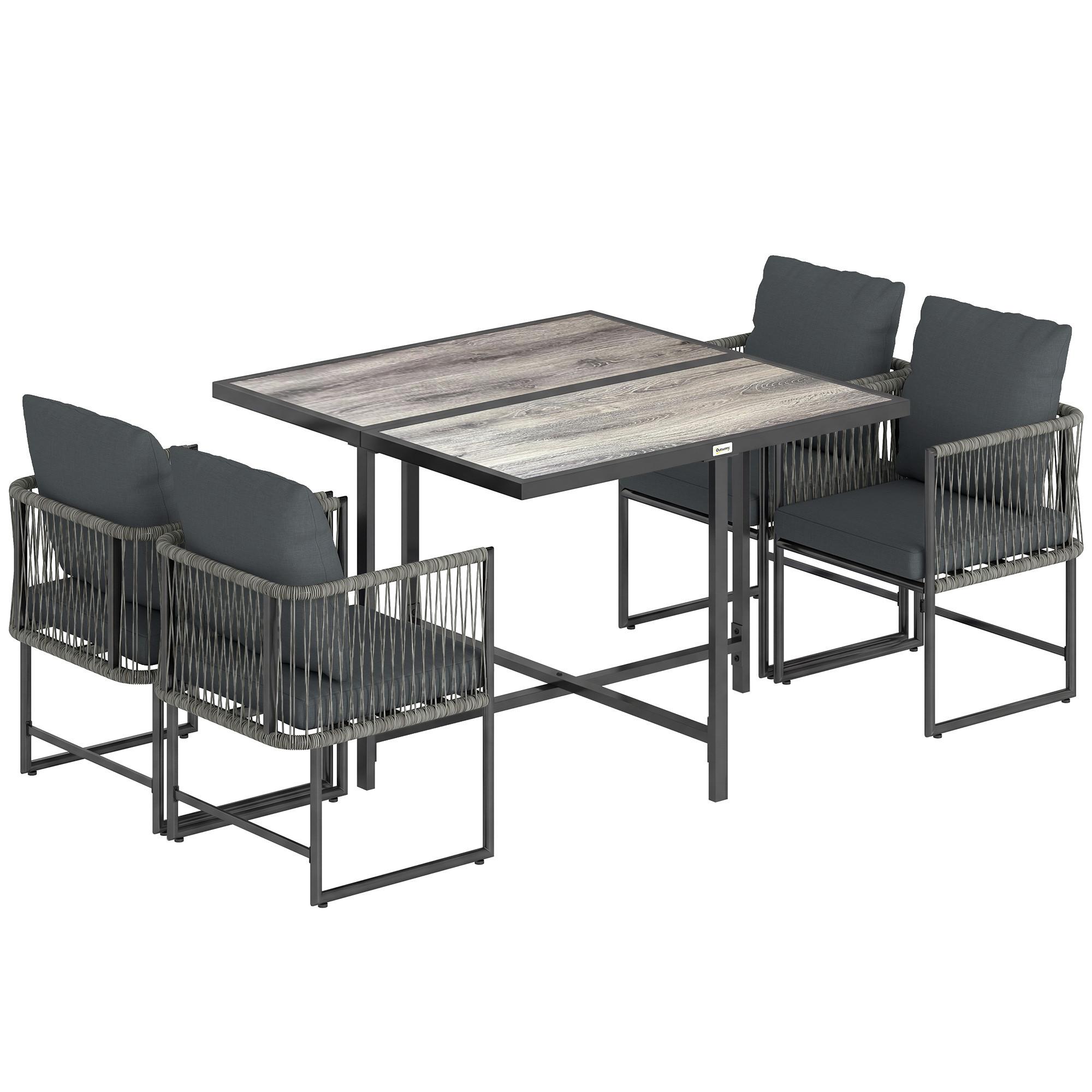 OUTDOOR-ESSGRUPPE 5er Set Stahl Kunststoff Grau - Dunkelgrau/Grau, Textil/Metall - Outsunny