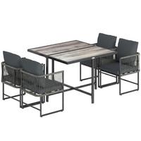 OUTDOOR-ESSGRUPPE 5er Set Stahl Kunststoff Grau - Dunkelgrau/Grau, Textil/Metall - Outsunny