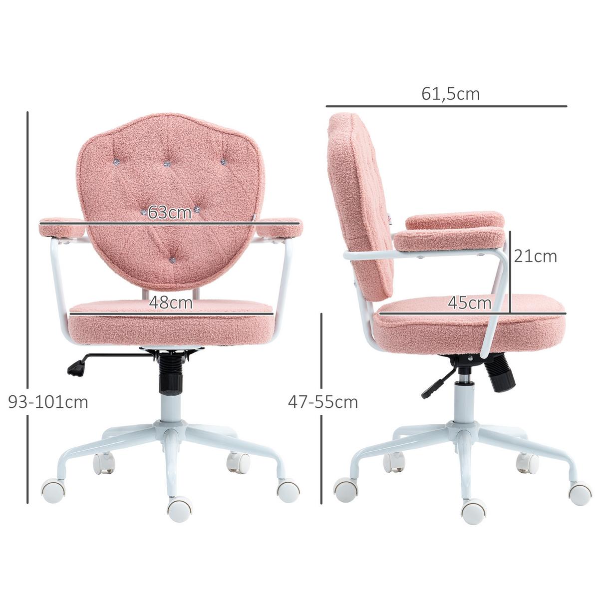BÜROSTUHL, Ergonomisch Schreibtischstuhl mit Wippfunktion, Drehbar, Rosa - Rosa/Weiß, Kunststoff/Textil (61.5/101/63cm) - HOMCOM