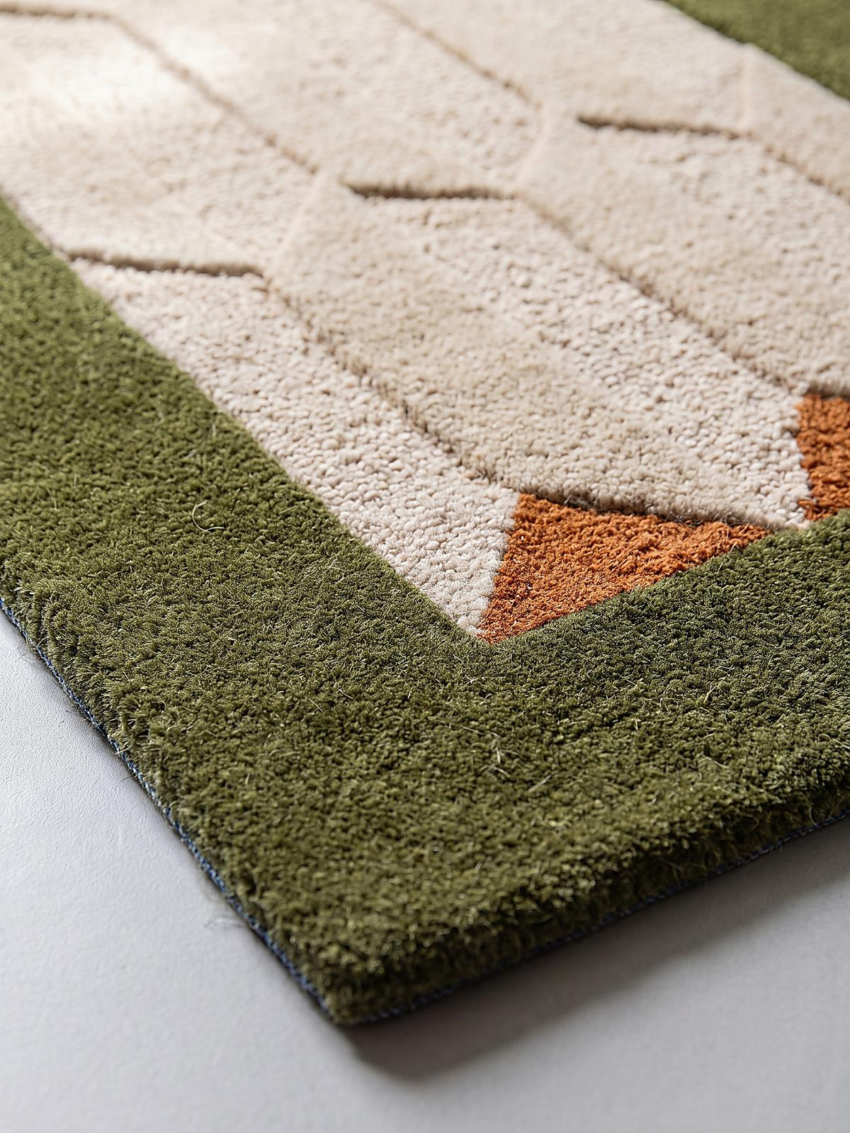 TEPPICHLÄUFER handgetuftet DARENT, Wabenmuster, Erdtöne-Grün, 60 x 230 cm - Grün, Textil (60/230cm) - KADIMA DESIGN