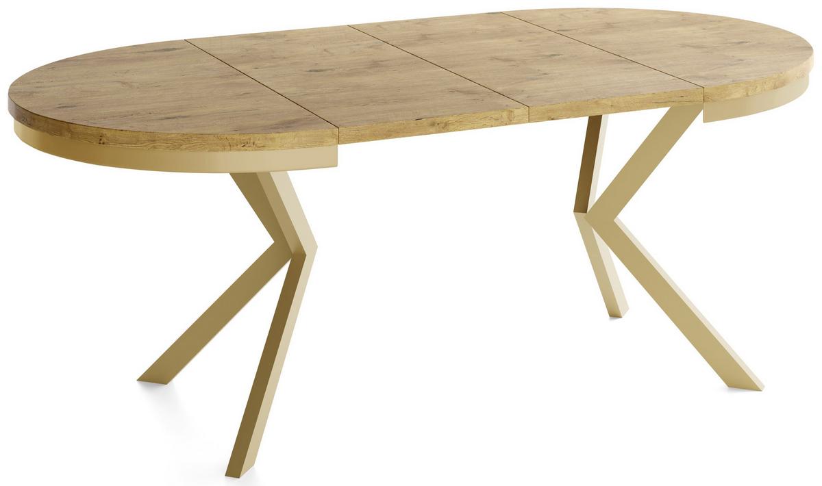 ESSTISCH Dina runder ausziehbarer, Lancelot Eiche 120-200/100/76 cm - Eichefarben/Goldfarben, Holzwerkstoff/Metall (120/200/76cm) - WFL GROUP
