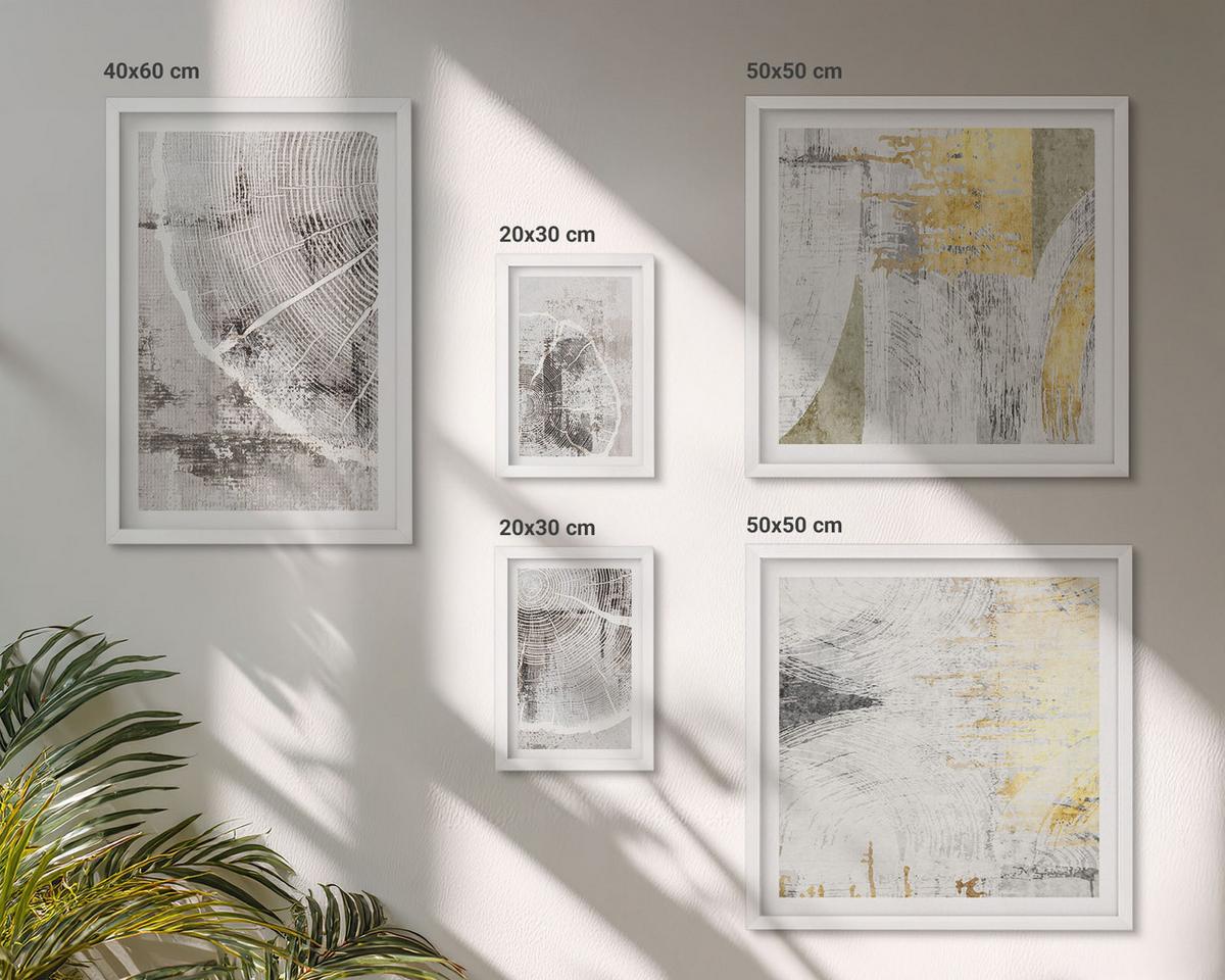 BILDER SET 5er Set - 50x50 cm & 20x30 cm & 40x60 cm Weißer Rahmen - Beige abstrakte Formen Linien - Weiß, Kunststoff (40/60cm) - TULUP