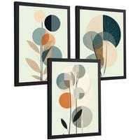 POSTER 3er Kunstdruck-Set Wandbilder Floral Abstrakt Blau Grün modern Wohnzimmer Deko, Schlafzimmer, Küche, Badezimmer Rahmenlos A4 - Schwarz, Papier (29.7/1/21cm) - Nacnic